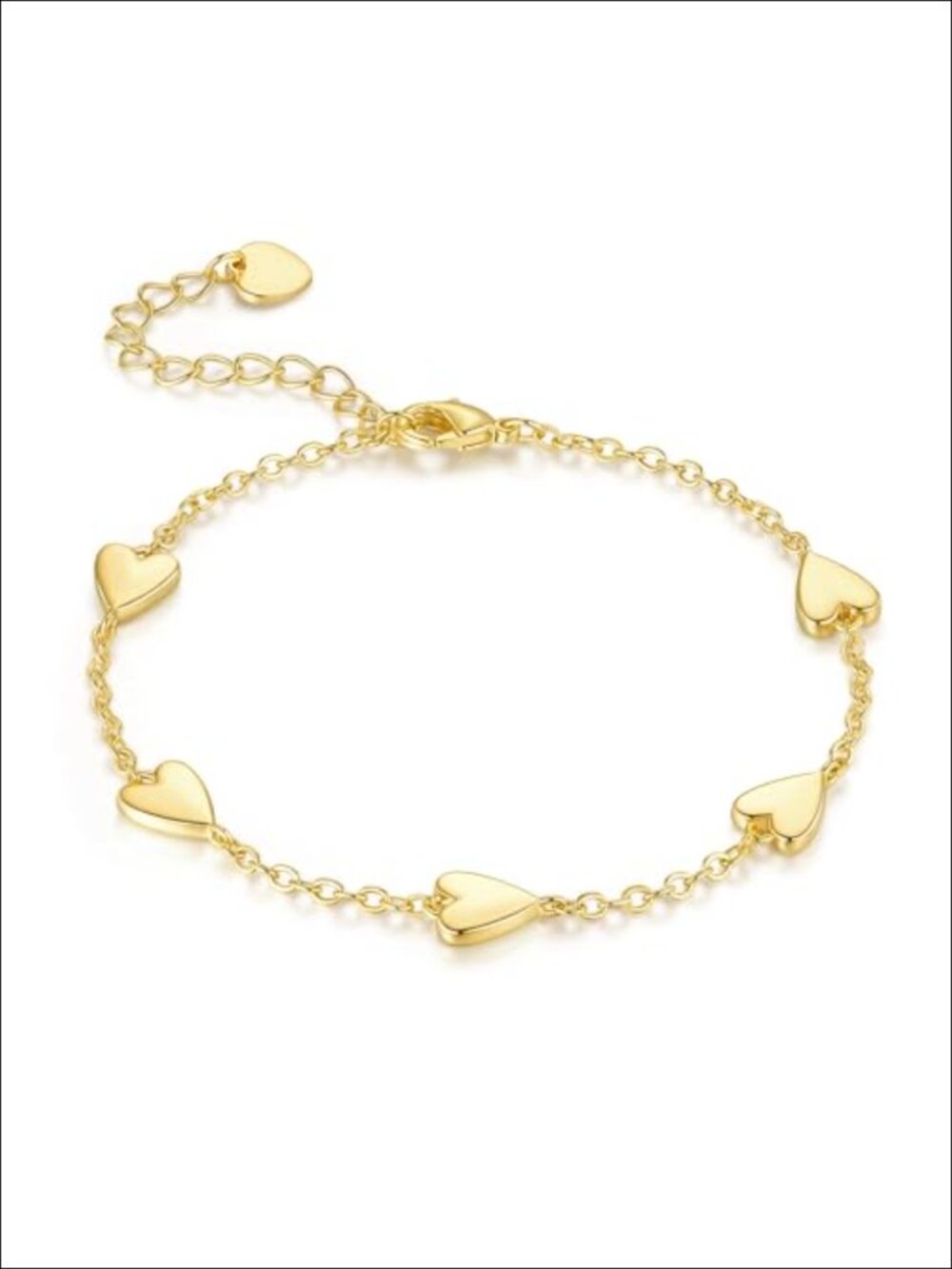 14K Gold Plated Heart Charm Bracelet Women Love Link Chain